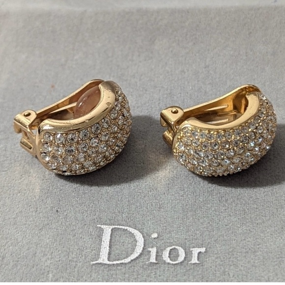 VINTAGE SIGNED 1980s CHRISTIAN DIOR EARRINGS Clip On with DIOR Pouch - Picture 4 of 11